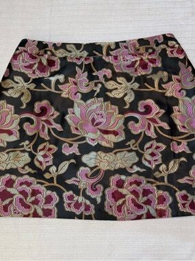 THML Black Mini Skirt with Pink & Gold Floral Embroidery